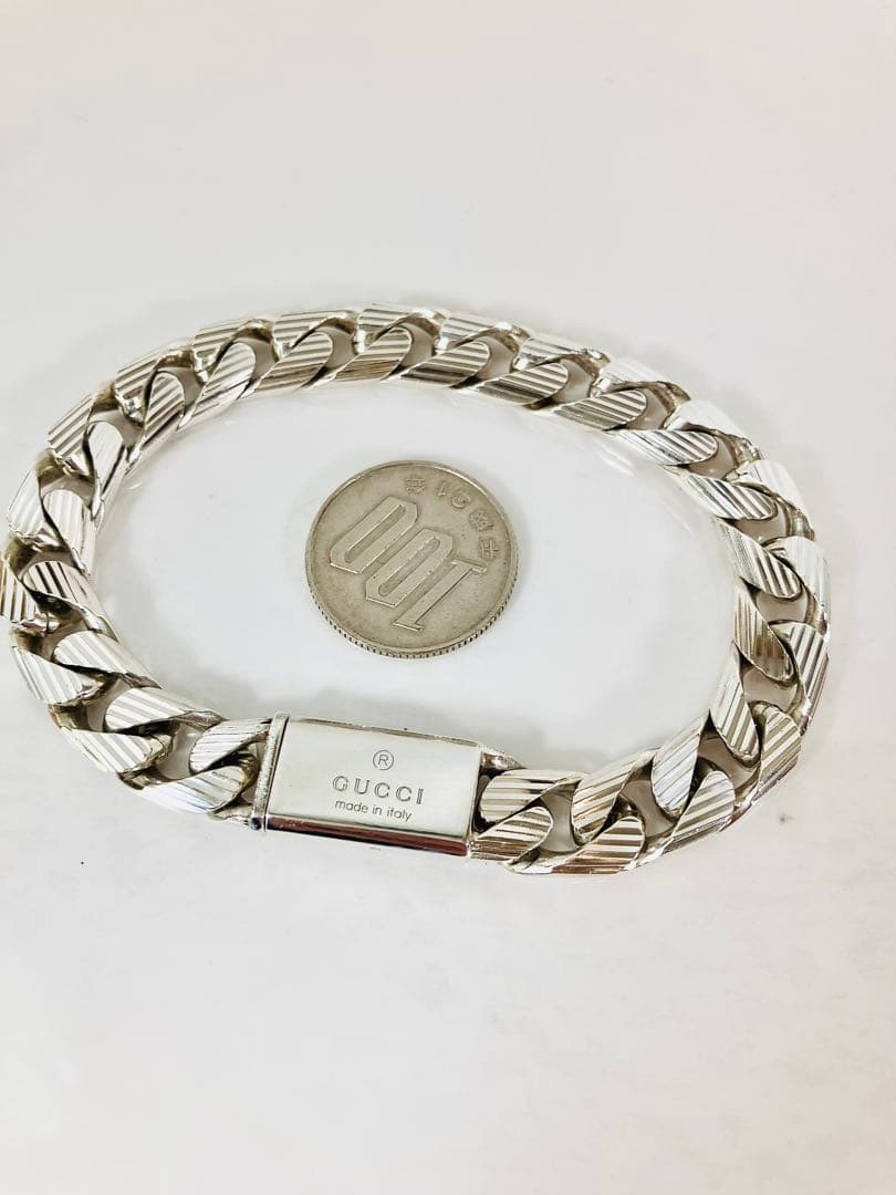 【超美品】GUCCI 喜平チェーン ストライプ ブレスレット シルバー925