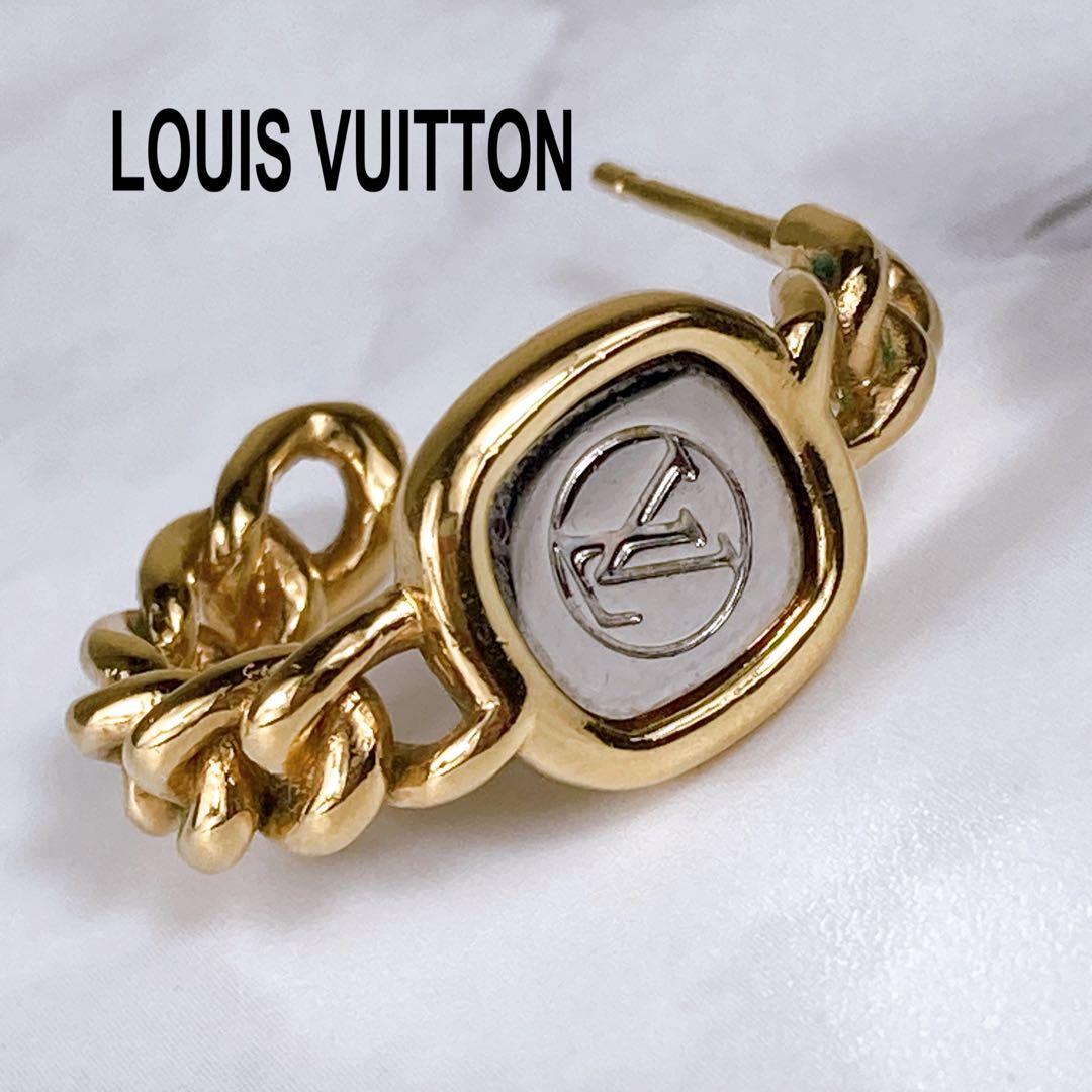 LOUIS VUITTON ルイヴィトン ピアス ゴールド シルバー LVロゴ