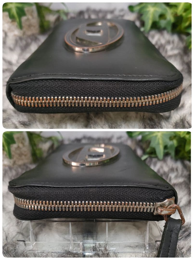 DIESEL 長財布 レザー Dロゴ ブラック ディーゼル 財布 黒革オーバルD