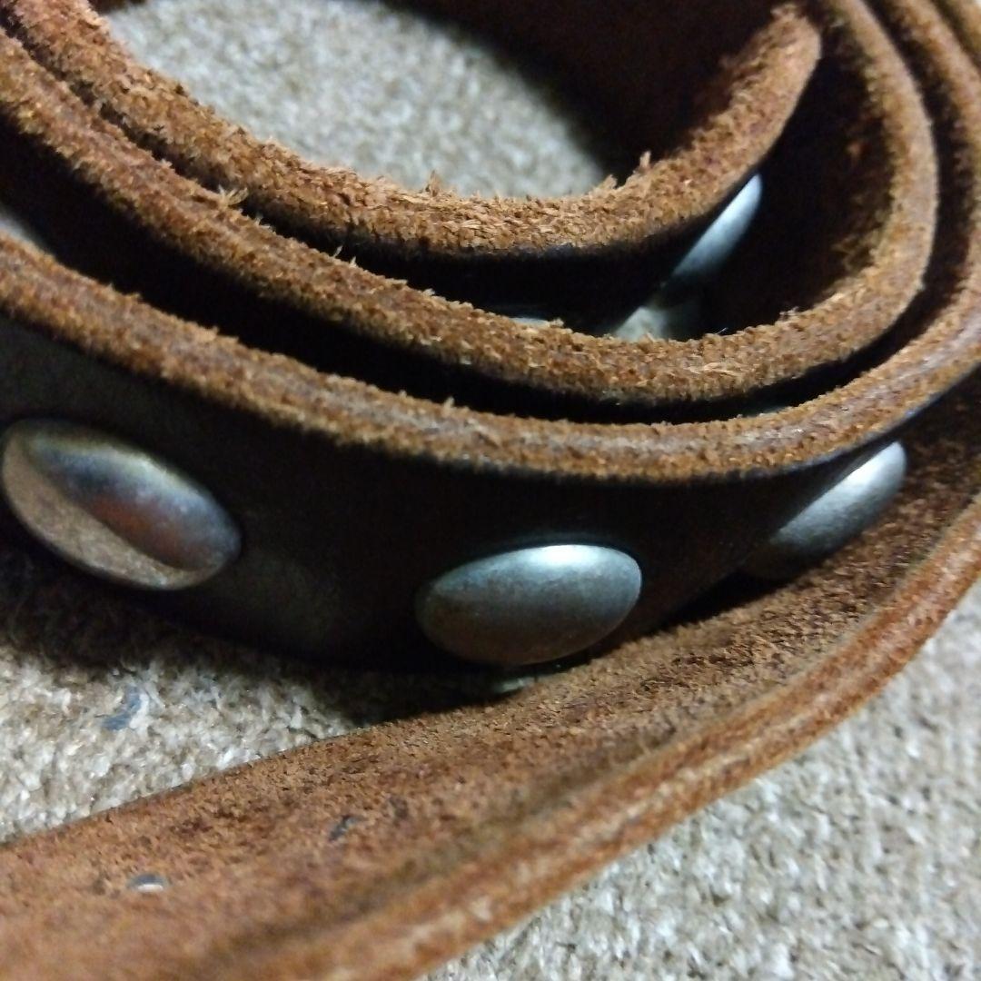 Mサイズ JEF GULLEA レザー スタッズベルト 茶芯