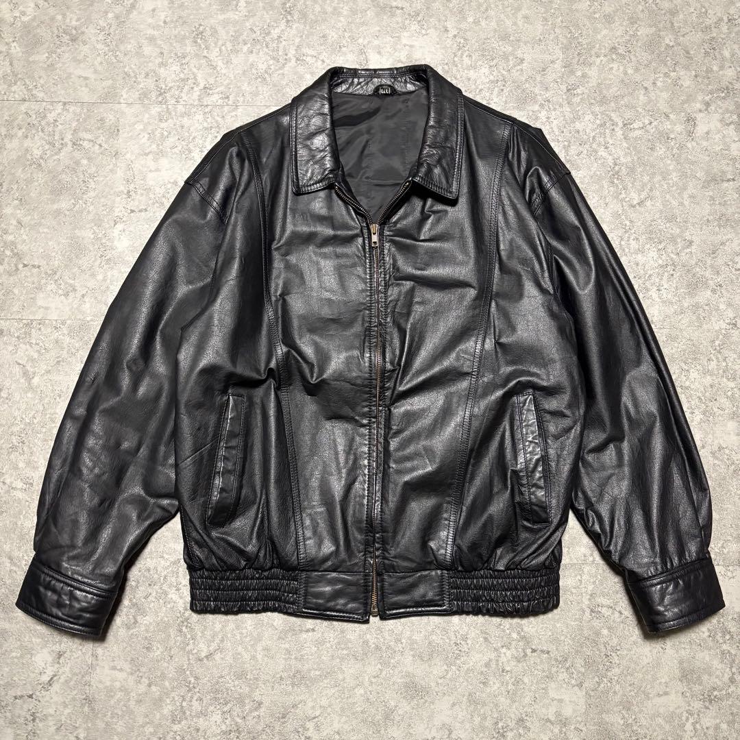 【vintage】レザージャケット　ブルゾン　3 L ゆったり　牛革　薄手　黒
