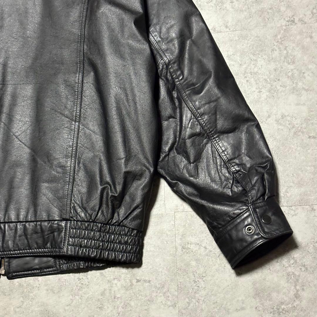 【vintage】レザージャケット　ブルゾン　3 L ゆったり　牛革　薄手　黒