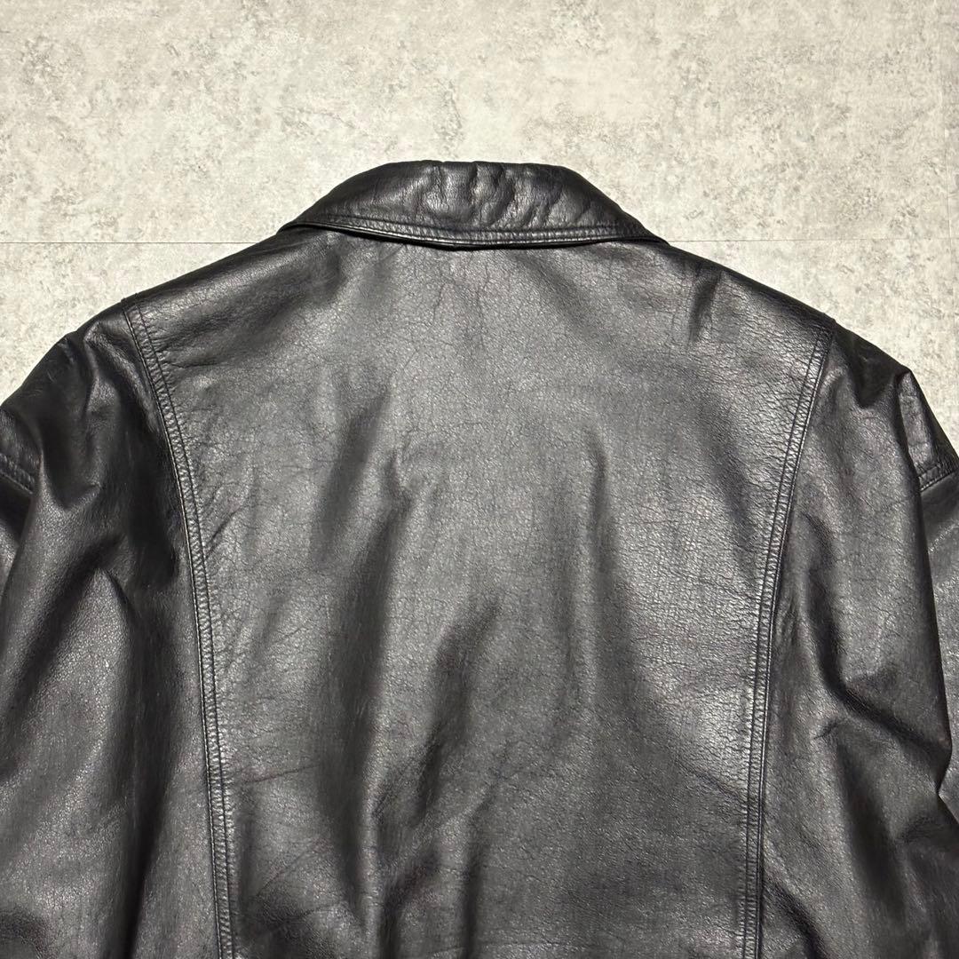 【vintage】レザージャケット　ブルゾン　3 L ゆったり　牛革　薄手　黒