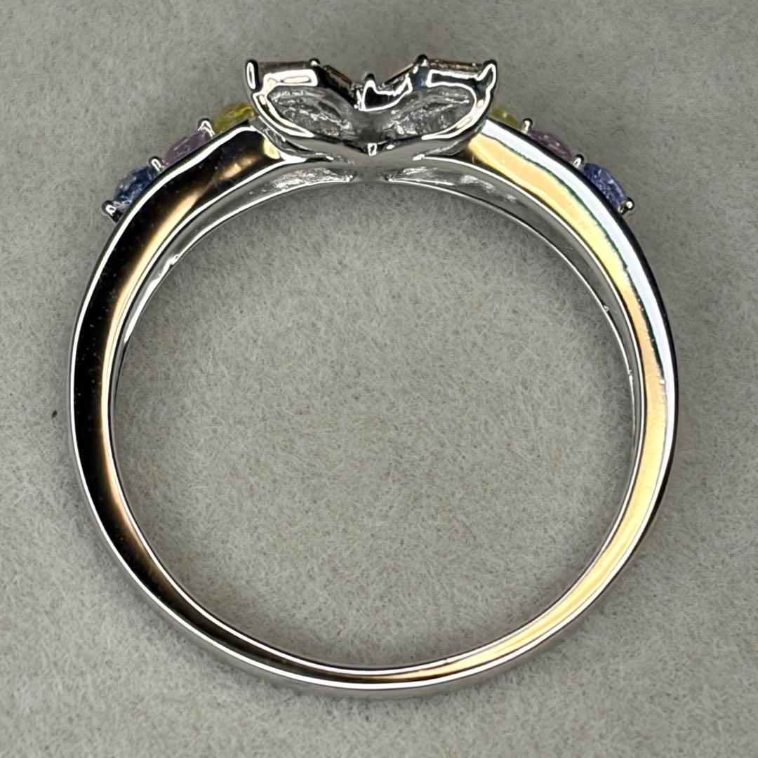 蝶モチーフ テーパードダイヤモンド　サファイア　18金　リング　19号