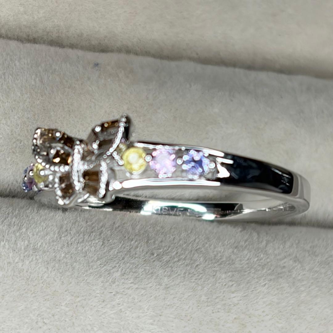 蝶モチーフ テーパードダイヤモンド　サファイア　18金　リング　19号