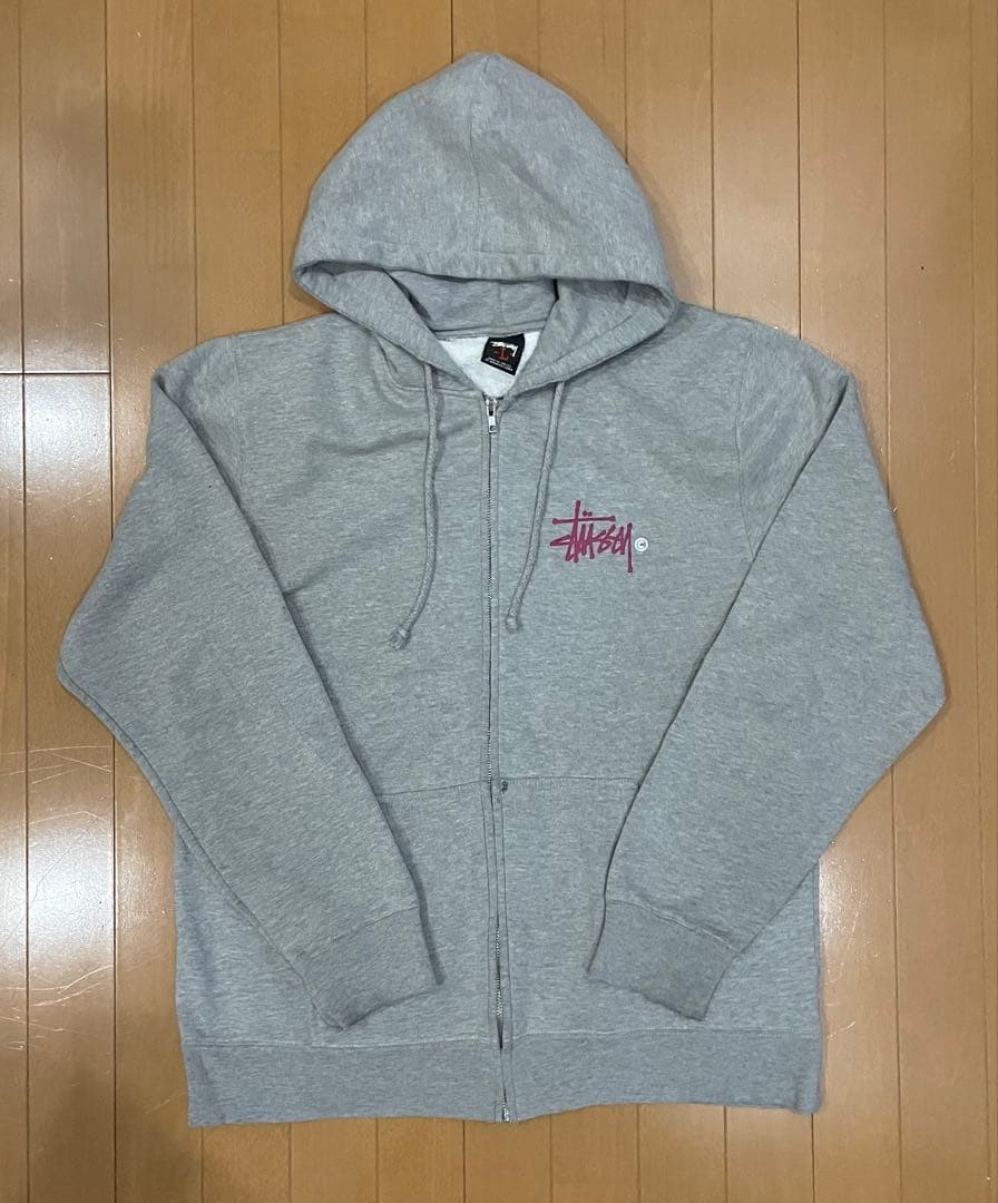 【希少】90s STUSSY ジップパーカー 紺タグ USA製 紫ロゴ L