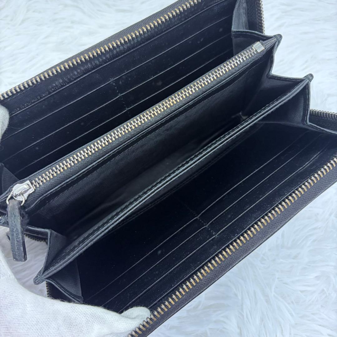 美品✨️グッチ 長財布 GGスプリーム ラウンドファスナー レザー 黒