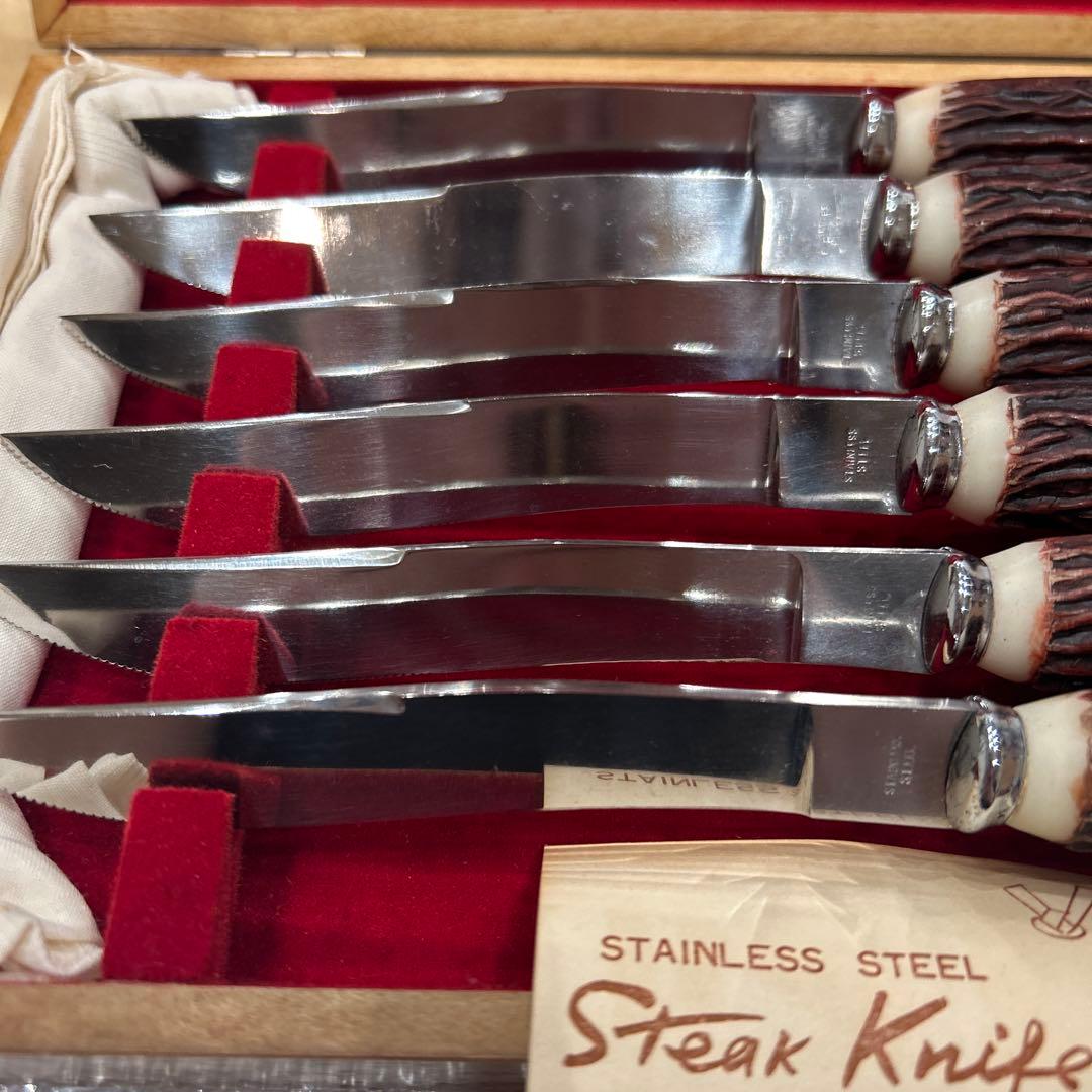 ステーキナイフ・新品未使用　6本・レトロ　昭和35年（ステンレススチール）