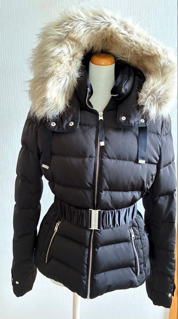 『ZARA』Aライン 3way ファー付き ブラック ダウンジャケット　ベルト付