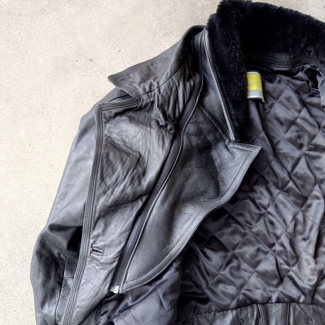 ヴィンテージ スペイン製襟ボアレザーブルゾンジャケット 短丈 本革 古着