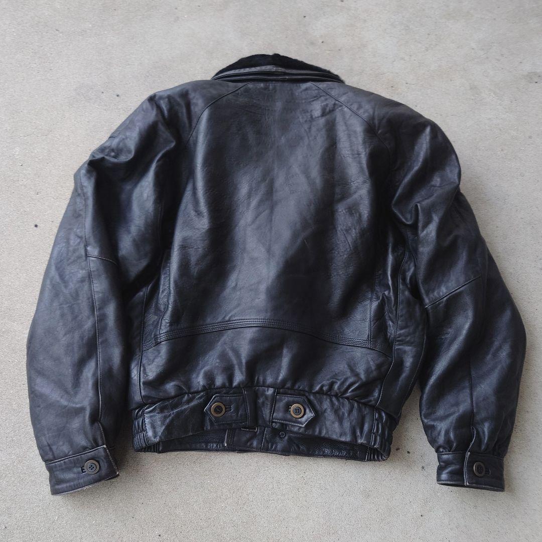 ヴィンテージ スペイン製襟ボアレザーブルゾンジャケット 短丈 本革 古着