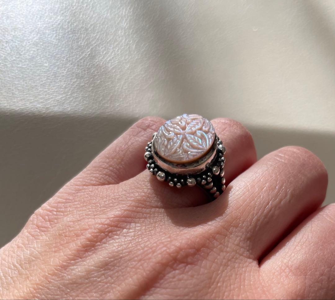 Stephen Dweck 彫りマザーオブパール 遊色が美しい存在感リング11号