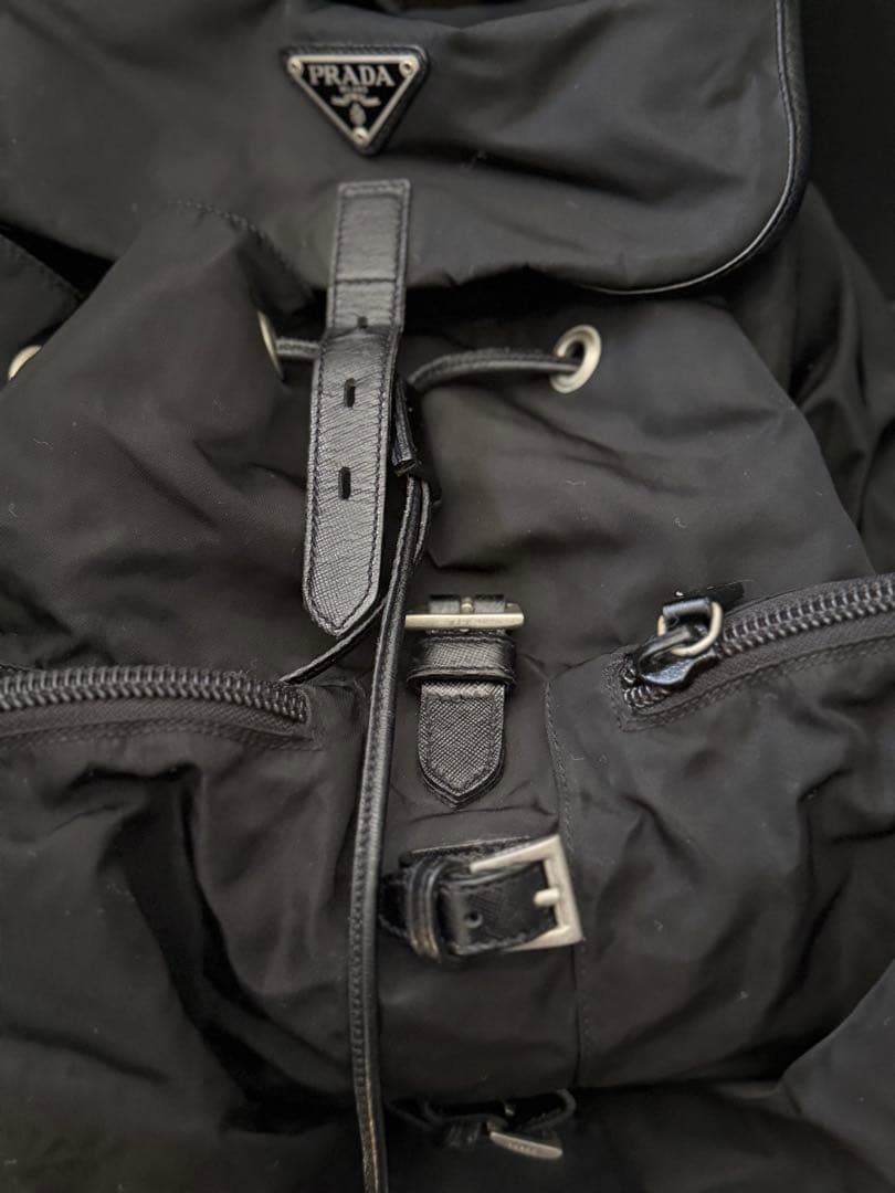 廃盤 PRADA ナイロン リュック 大 三角ロゴ 黒 イタリア製 箱 保存袋付