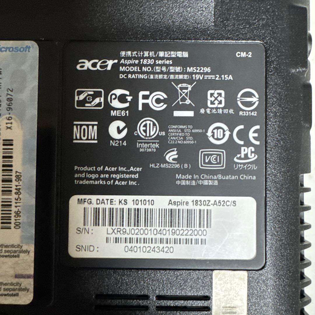 Acer Aspire 1830Z-A52C/S ノートパソコン