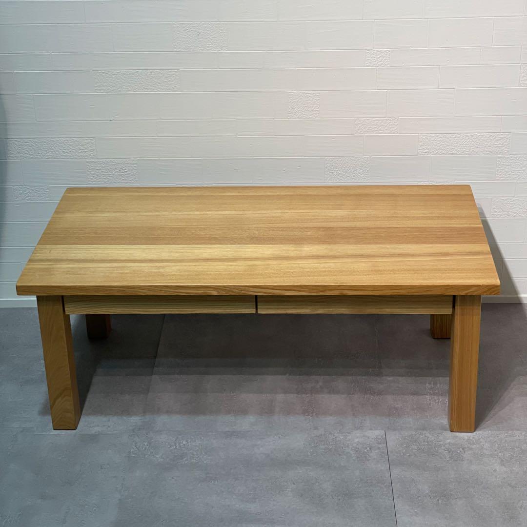 無印 木製 タモ材 ローテーブル 座卓 引き出し付き 60×90㎝ 廃番品 美品