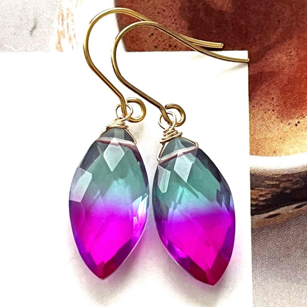 Myosotis☺︎ 1点作品☺︎ バイカラームーンストーンフープイヤリング