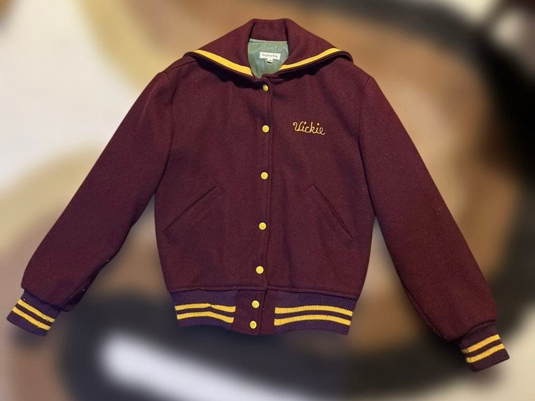 美品　ヴィンテージ 70’s セーラー襟 スタジャン エンジ　ワインレッド 古着