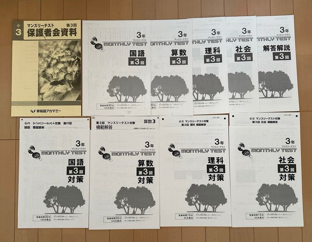 早稲田アカデミー　小3　国算理社　コンパスと錬成問題集 マンスリーテスト　1年分