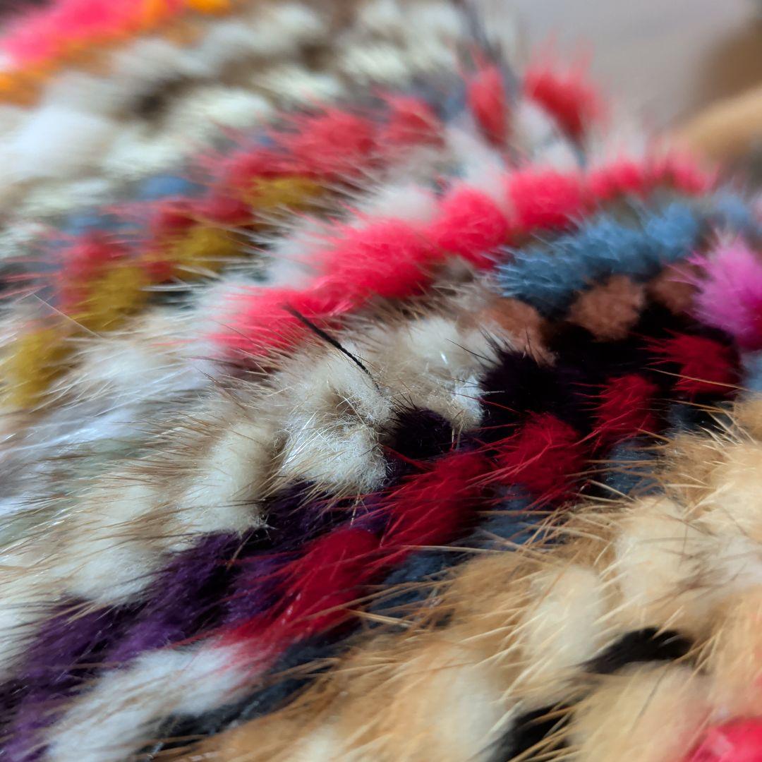 マフラー　ミンク　毛皮　リアルファー　編み込み　リボン　カラフル