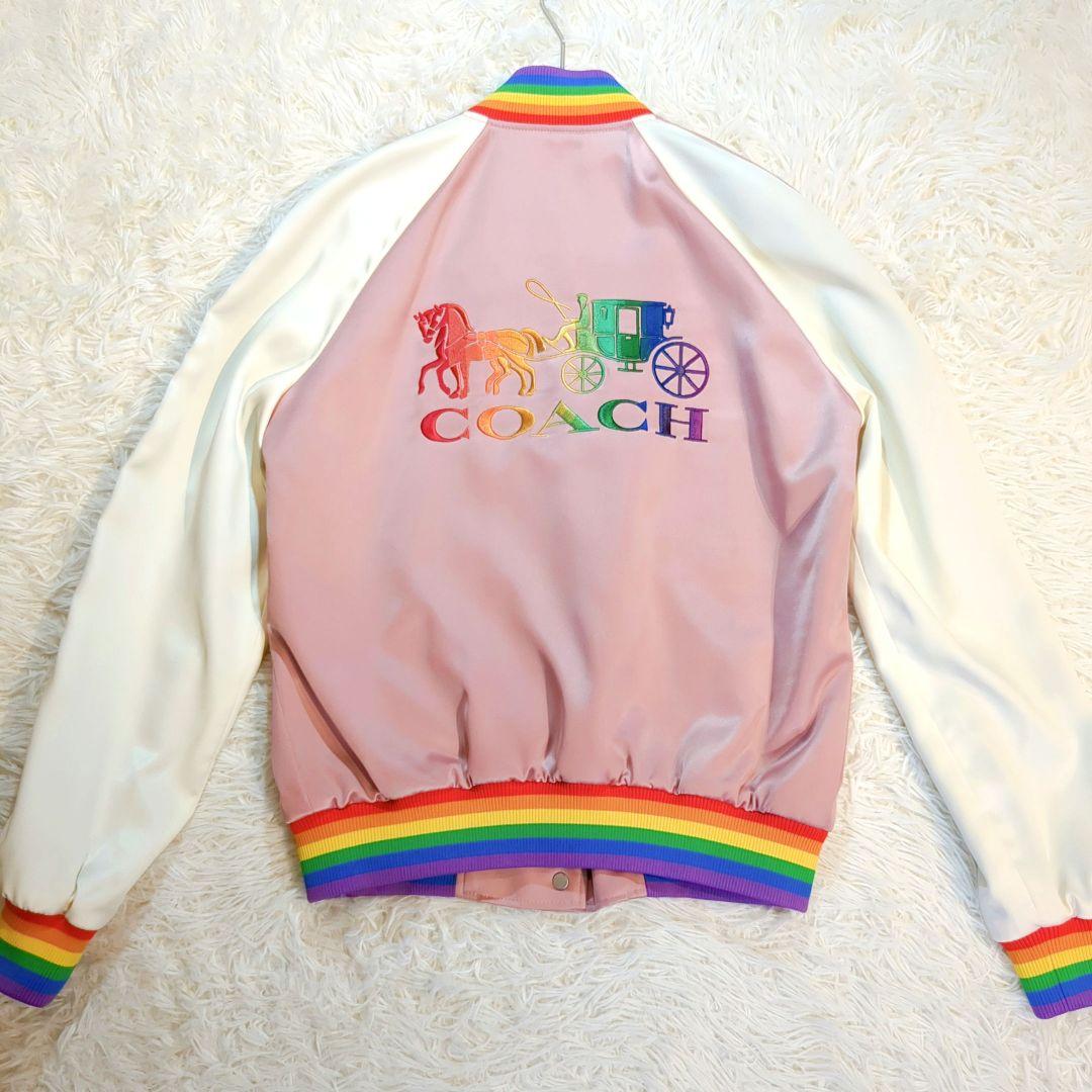 極美品✨️ COACH (S) スカジャン ホースアンドキャリッジ刺繍 ピンク