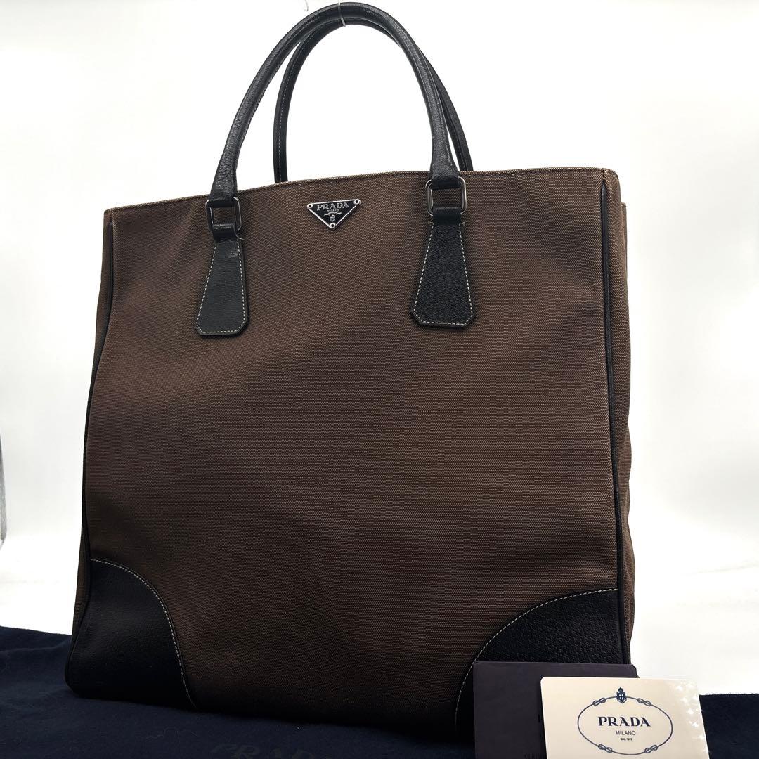 美品】 PRADA　プラダ　トートバッグ　三角ロゴ　キャンバス　革　A4収納