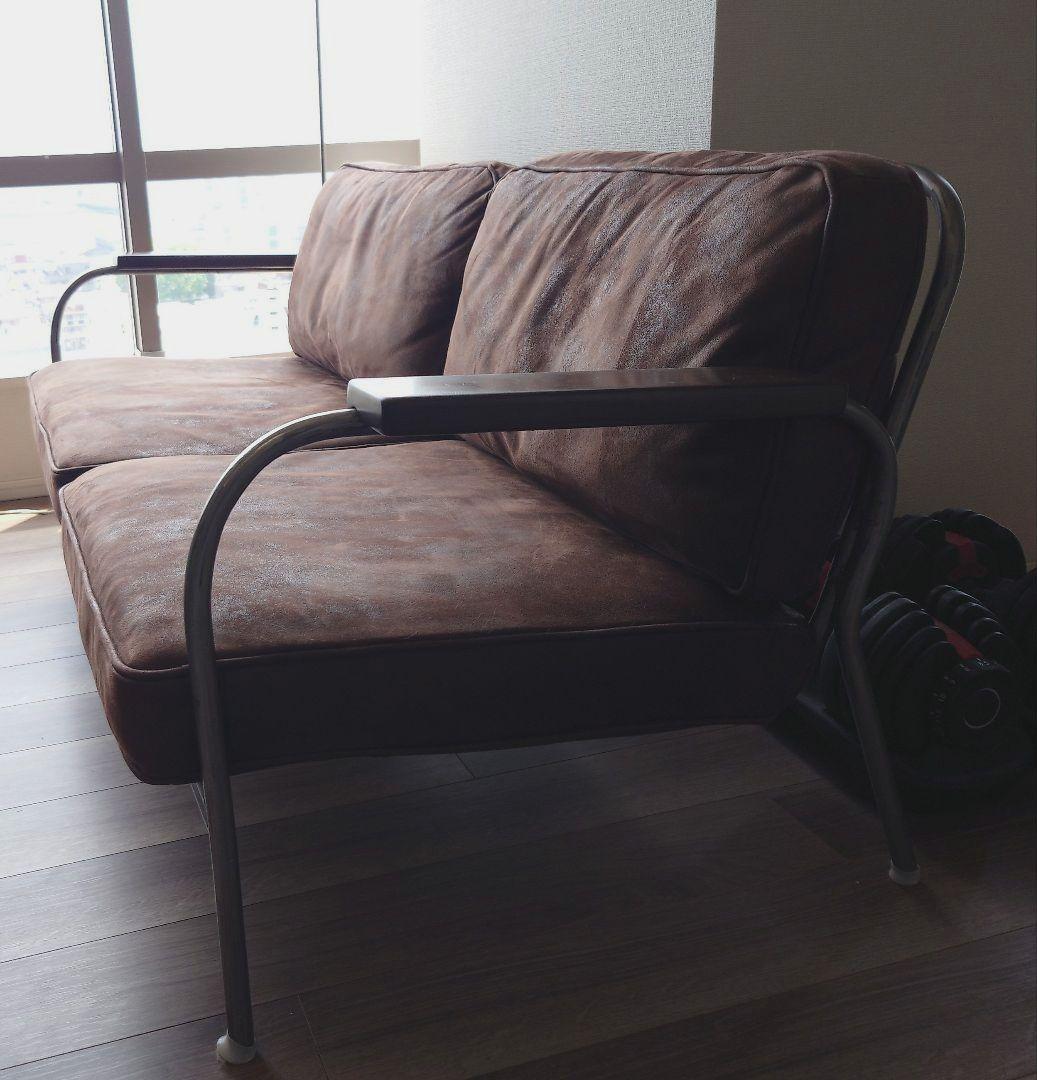 ジャーナルスタンダードファーニチャー　ブラウン合成皮革2人掛けソファ