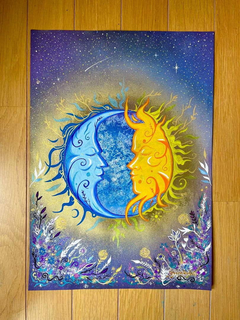 ありりん0703☆ 月と太陽 開運絵画 ヒーリングアート 龍ノツカイ