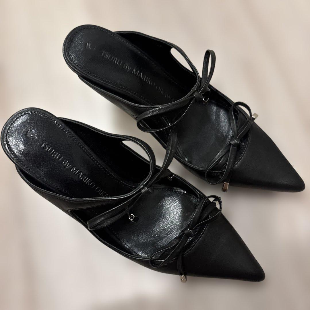 ☆ツルバイマリコオイカワ　パンプス　ヒール　ミュール　リボン　レザー本革