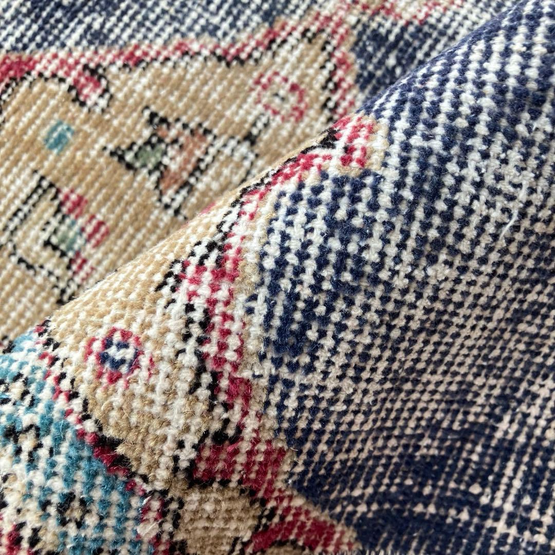 デニムブルー✳︎64×61 シャビー　キャラメル　レッド　トルコヴィンテージラグ