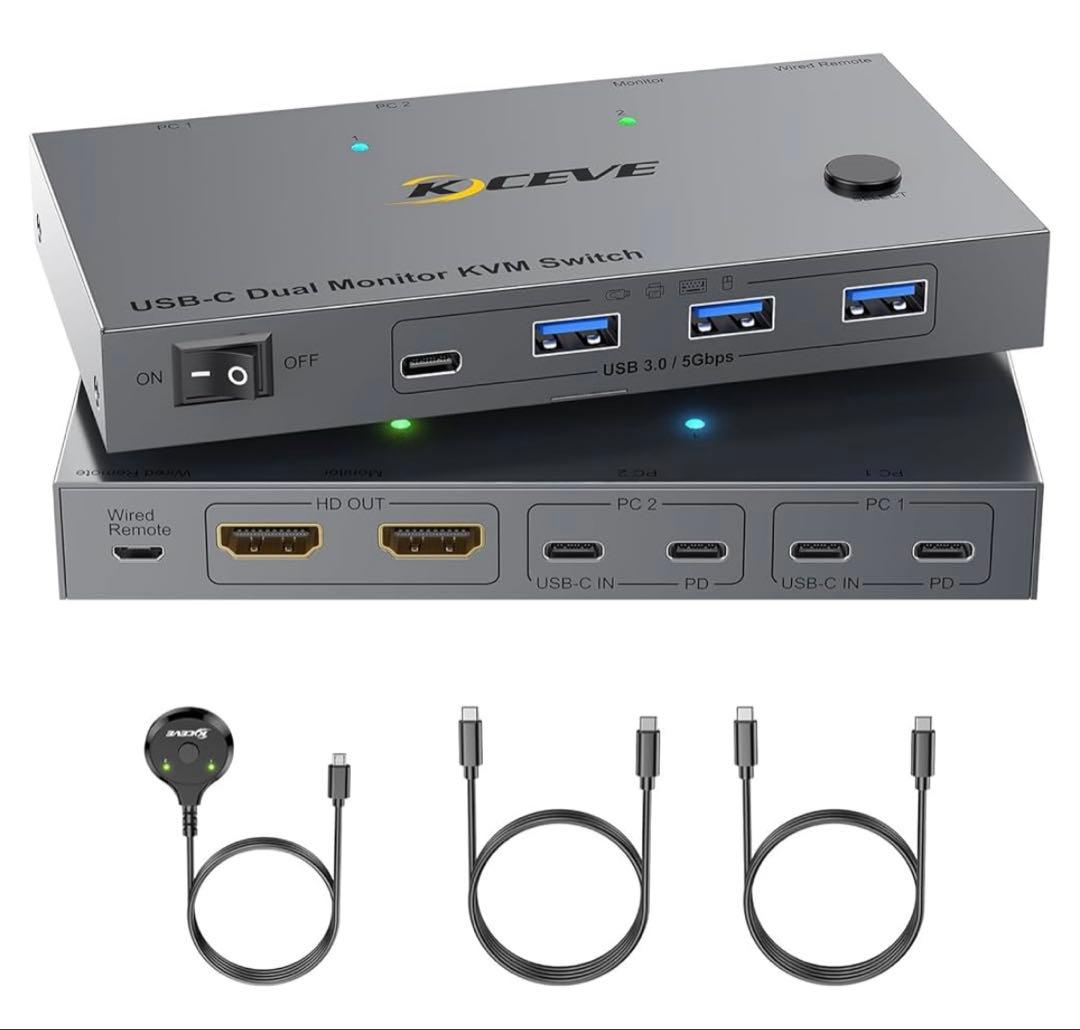 KCEVE デュアルモニター USB-C KVMスイッチ 2入力2出力