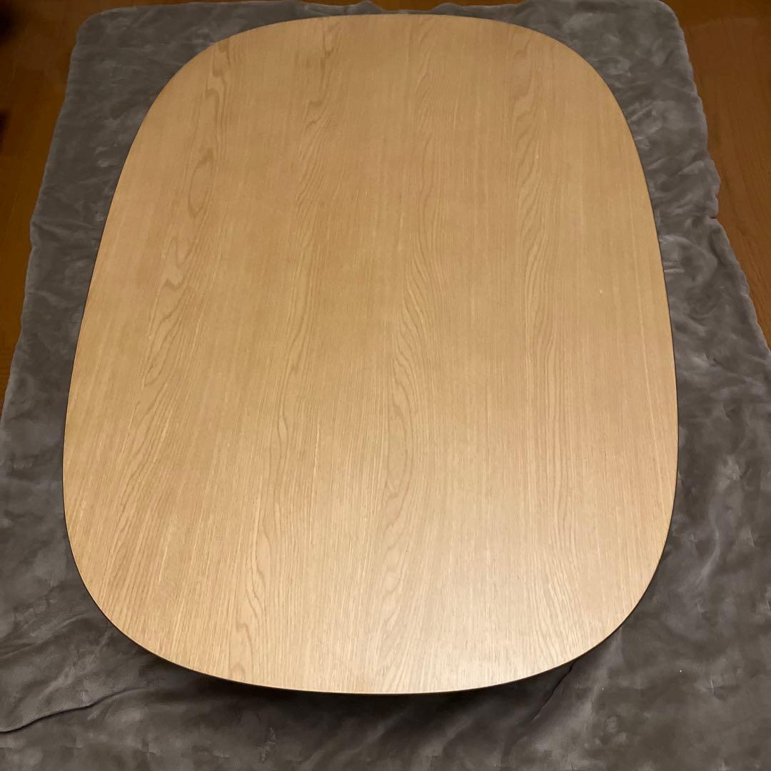 無印良品　木製 楕円形 こたつ 小　チェック柄布団、ラグセット