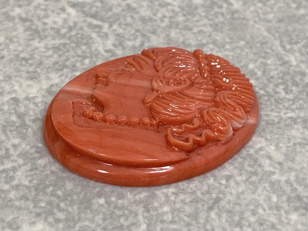 本珊瑚 カメオ 清峰作 重量約6.6g 女性横顔彫刻 サンゴ さんご