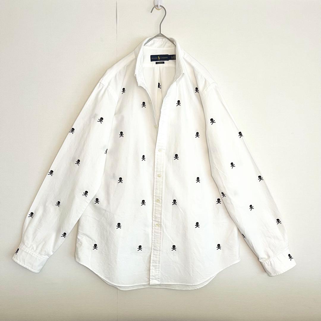 【超レア★未使用に近い】ラルフローレンスカル刺繍ボタンダウンシャツ★ホワイト白L