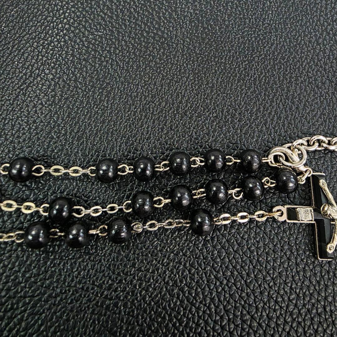 D&G ドルチェ＆ガッバーナ ロザリオ ネックレス ウッド ビーズ 黒 クロス