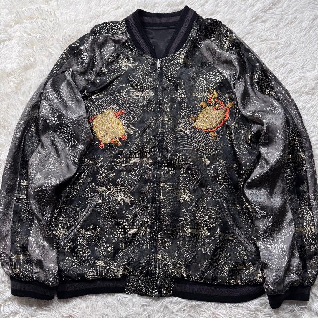 希少/L✨花旅楽団　スカジャン　リバーシブル　豪華刺繍　龍　玄武