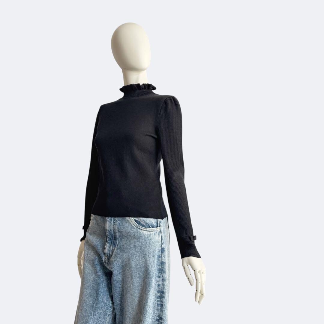M’S GRACY＊フリルハイネックニット ブラック 上品 ウール