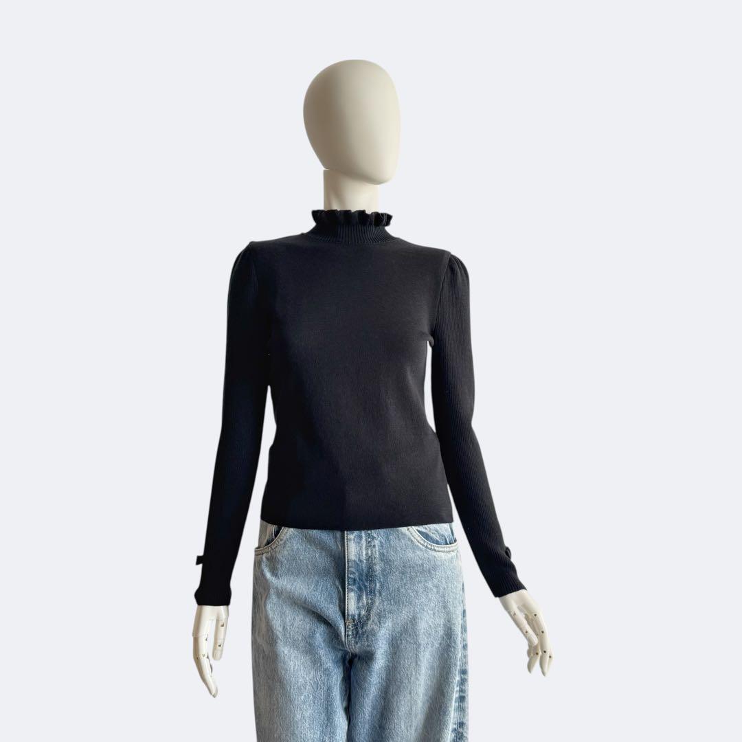 M’S GRACY＊フリルハイネックニット ブラック 上品 ウール