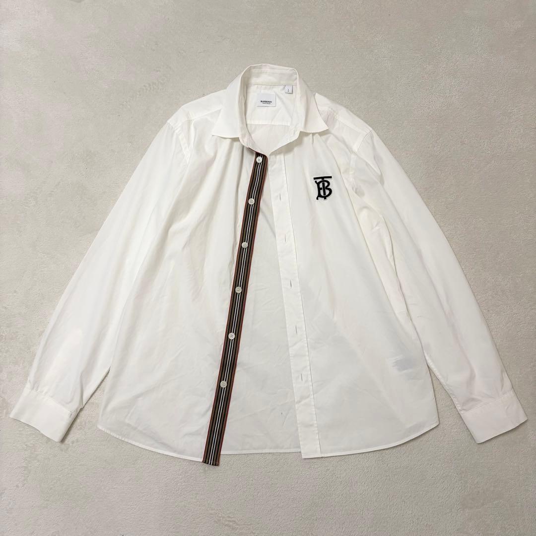 【現行美品】バーバリー 長袖シャツ 白 ドレスシャツ TBロゴ L チェック