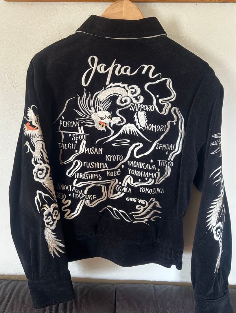 テーラー東洋 襟付き 別珍 スカジャン リバーシブル日本地図、白龍×鷲/Mサイズ