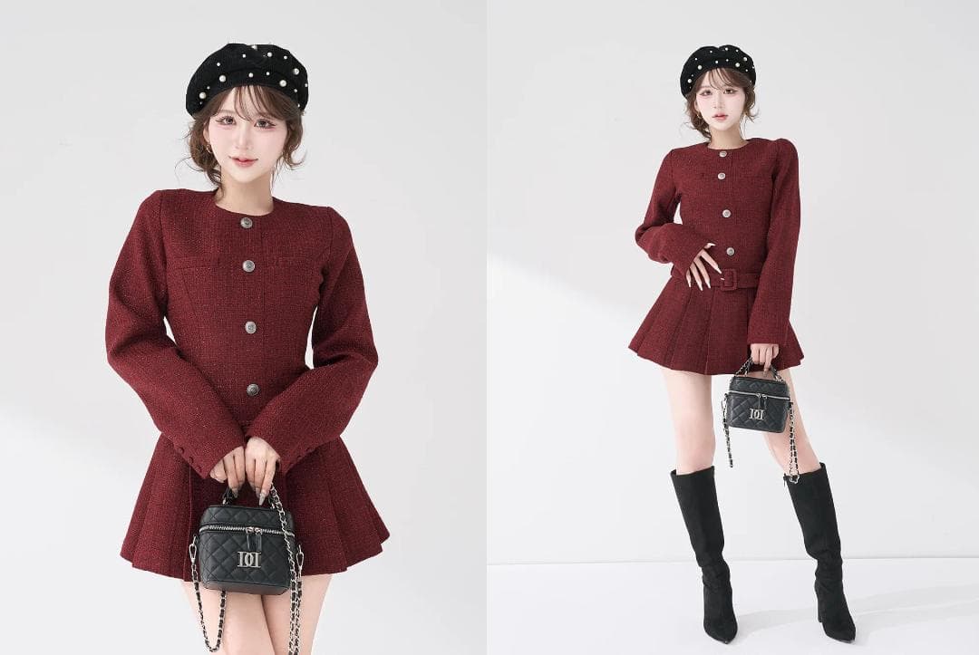 ダーリッチ darich ボックスプリーツツイードミニワンピース WHT F