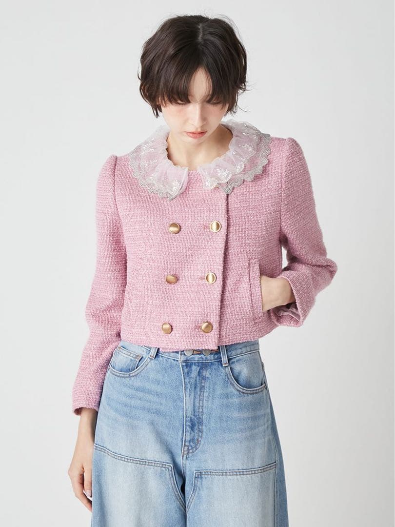 ［L.B CANDY STOCK]スカラップビジューアタッチドジャケット