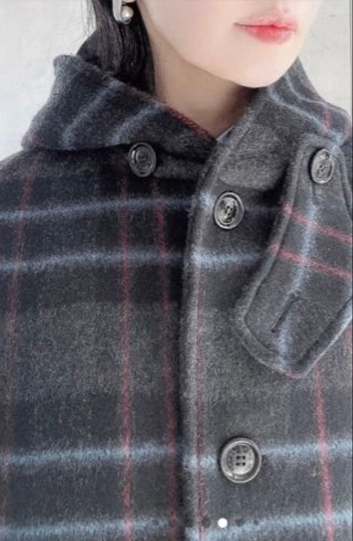 メゾンレネー　チェック　フード　ロングコート