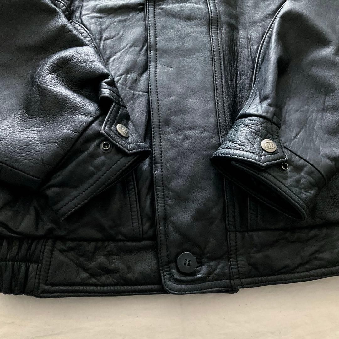 80s 羊本革 黒 レザージャンパー ボンバージャケット ユニセックス レア