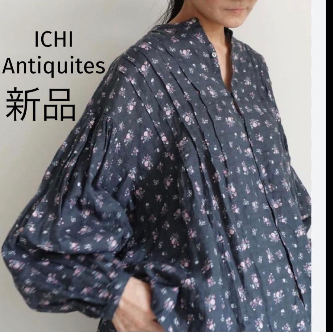 ◼︎新品　ICHI Antiquites リネンフローラルパターンピンタックシャツ