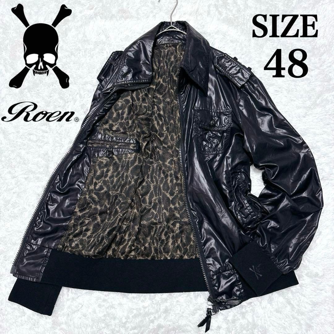 00s Roen ロエン ナイロンジャケット y2k 黒 レオパード柄 短丈 L