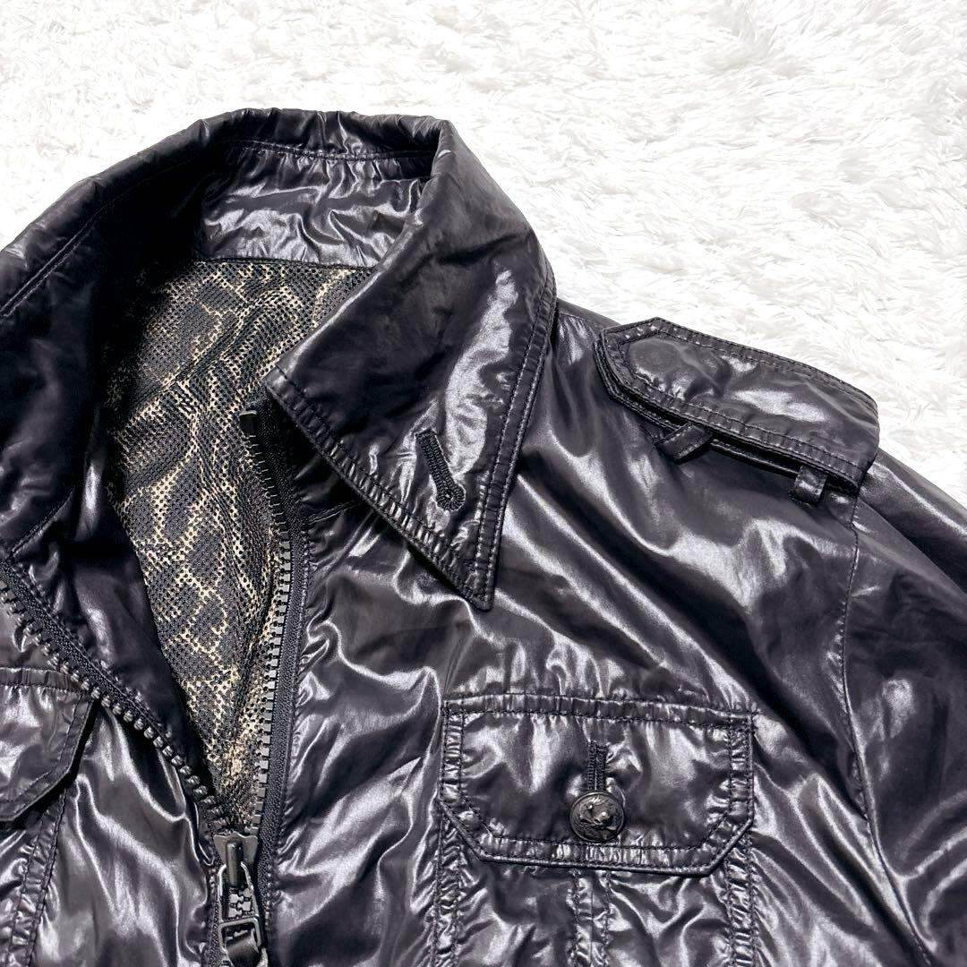 00s Roen ロエン ナイロンジャケット y2k 黒 レオパード柄 短丈 L