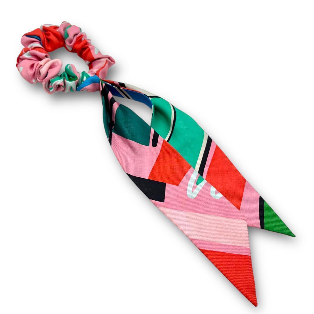 【美品】HERMES ベッラ シュシュ シルク ヘアアクセサリー マルチカラー