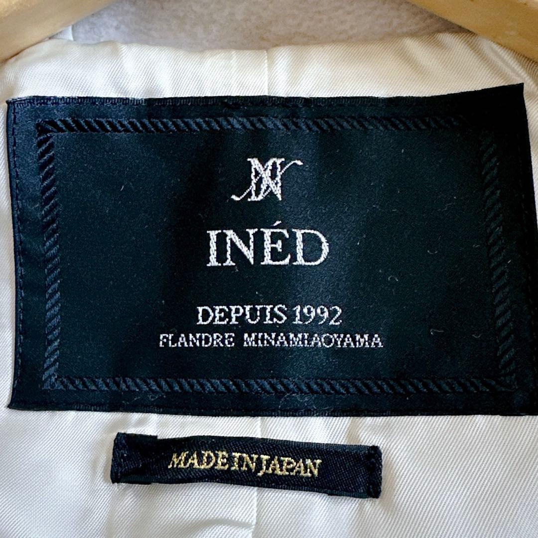 美品☆INED ヘリンボーン ダッフルコート アイボリー ロング ウール 日本製