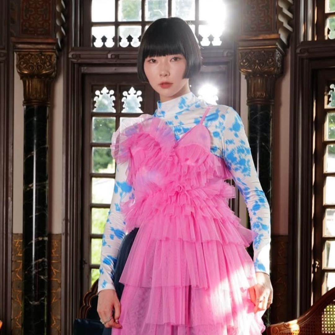 VIVIANO ヴィヴィアーノ Ruffle Tulle Bustier ピンク