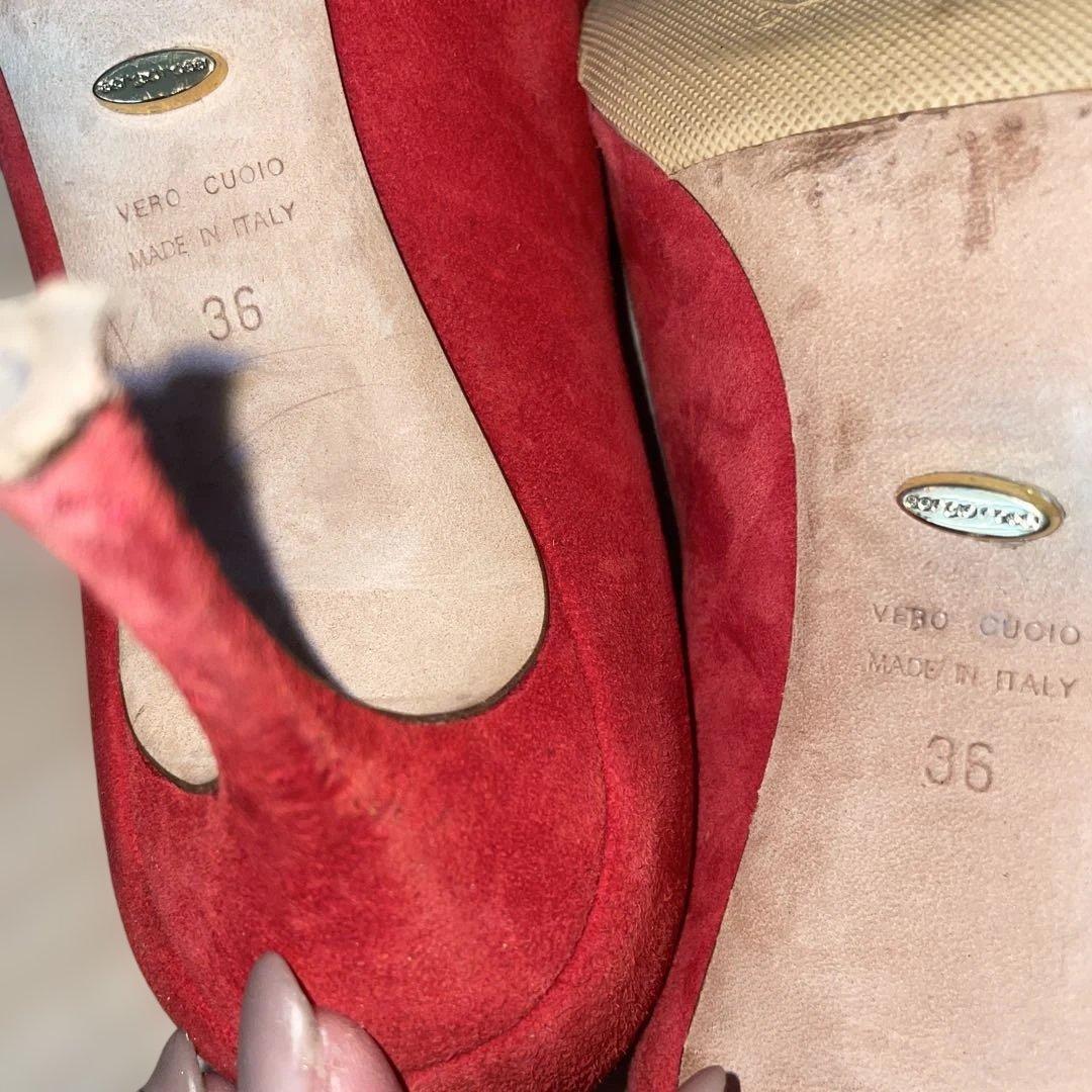 sergio rossi レッド スエード パンプス36クリスマスカラー